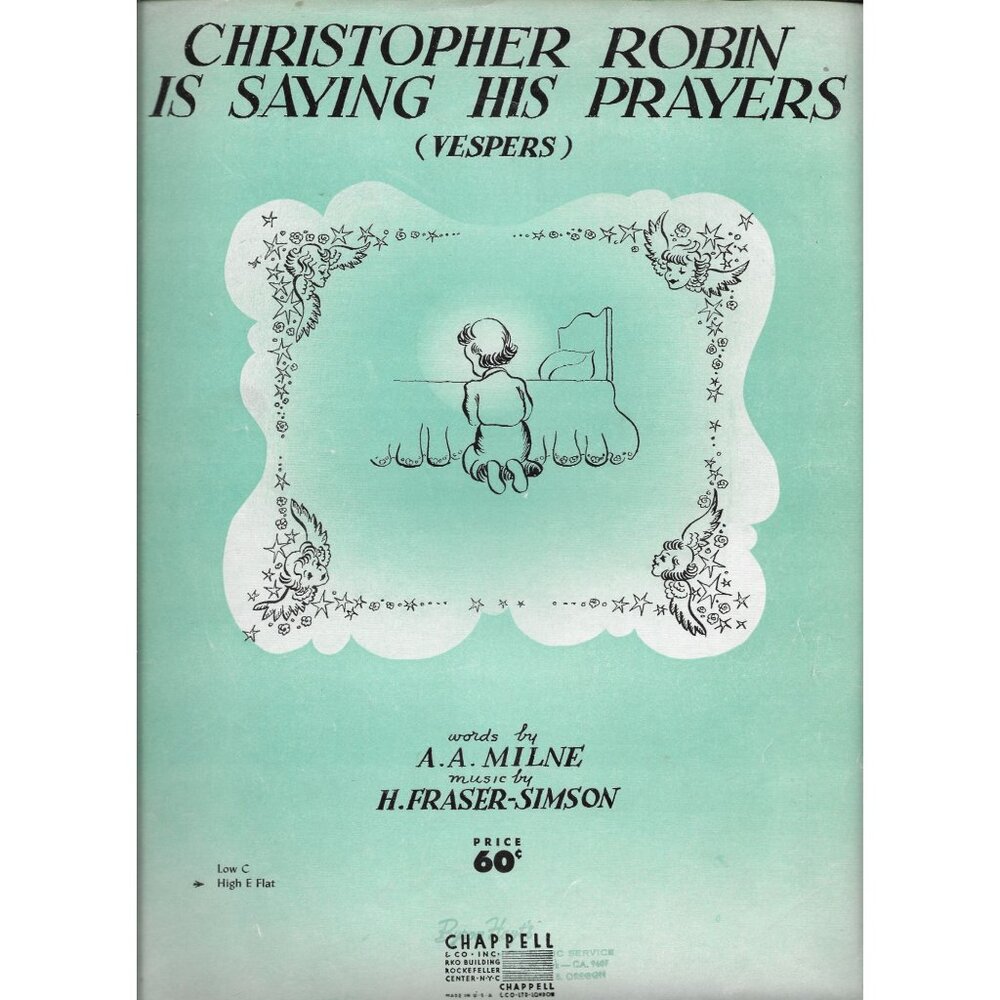 Vintage Sheet Music Christopher Robin Is Saying His Prayers Milne Fraser-Simson